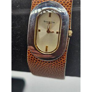 Kenneth Cole New York Oval Leather Strap VTG Watch Stainless Japan Movement